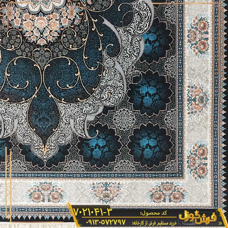 فرش 700 شانه طرح چکاوک سرمه ای کاشان
