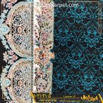 فرش طرح 700 شانه (500 شانه) جدید طرح اطلس سرمه ای کاشان - فرش سرمه ای مدل جدید - کارخانه فرش گوزل کاشان - فرش کاشان جدید و شیک ارزان
