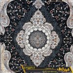 فرش طرح سوگند زمینه سرمه ای 700 شانه تراکم 2550 کاشان