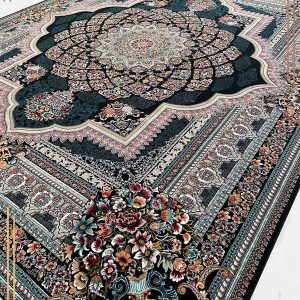 فرش طرح 700 شانه (500شانه) طرح لوکس زمینه سرمه ای کاشان - فرش ارزان قیمت جدید کاشان - خرید فرش ارزان قیمت از کارخانه فرش کاشان - فرش گوزل کاشان
