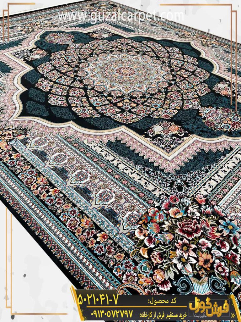فرش طرح 700 شانه طرح لوکس زمینه سرمه ای کاشان
