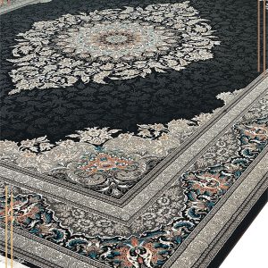 فرش 700 شانه طرح آرمان زمینه سرمه ای کاشان - فرش ارزان قیمت 700 شانه - مدل فرش سرمه ای جدید از کارخانه فرش گوزل کاشان - فرش قیمت مناسب و ارزان با کیفیت درجه یک