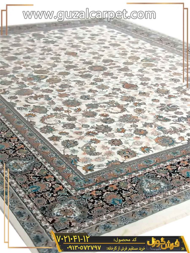 فرش 700 شانه طرح افشان گل ریز زمینه کرم کاشان
