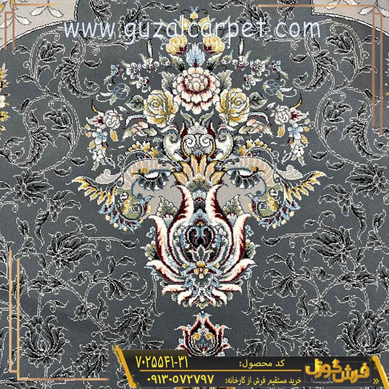 فرش 700 شانه طرح پوپک زمینه دودی کاشان