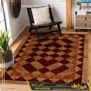 فرش 700 شانه سنتی طرح گبه خشتی کد 78003 زمینه گندمی کاشان - خرید فرش سنتی و کلاسیک ایرانی طرح گبه ارزان قیمت - فرش گوزل کاشان