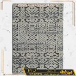 فرش (گلیم فرش) طرح وینتیج هندسی طوسی آبی کد 401 گل برجسته کاشان - فرش طوسی آبی جدید و ارزان قیمت با کیفیت درجه یک از کارخانه فرش گوزل کاشان - گبه طوسی فیلی
