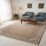 فرش 1200 شانه طرح افشان آلا زمینه نسکافه ای کارخانه فرش گوزل کاشان