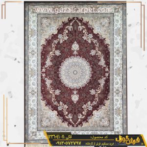فرش 1200 شانه طرح مارال زمینه لاکی تراکم 3600 کارخانه فرش گوزل کاشان فرش لاکی جدید