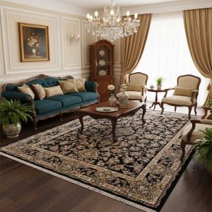 جدیدترین مدل فرش طرح افشان سرمه ای 1200 شانه کاشان - فرش زیبا و جدید افشان - خرید از کارخانه فرش گوزل کاشان