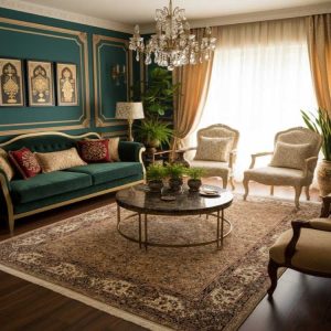 فرش زیبای افشان 1200 شانه مدل گلوریا زمینه نسکافه ای کارخانه فرش گوزل کاشان