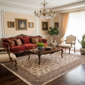 فرش 1200 شانه طرح گلوریا زمینه کرم حاشیه نسکافه ای تراکم 3600 - فرش طرح افشان جدید 1200 شانه